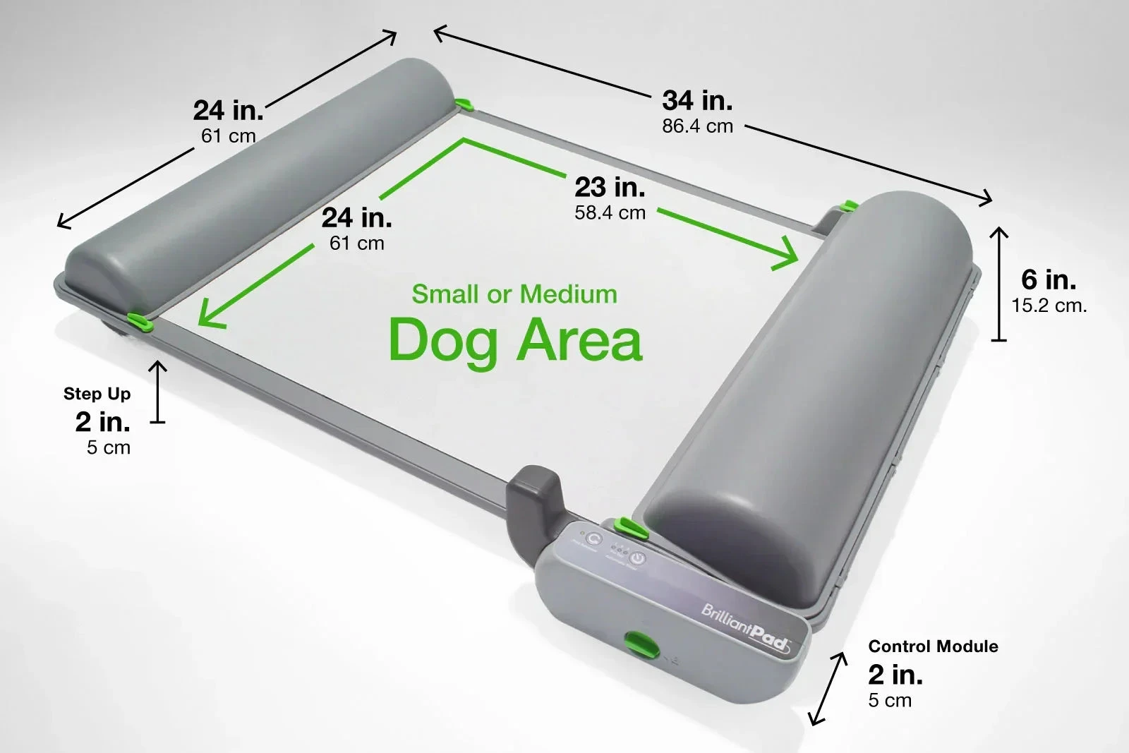 BrilliantPad size specifications — 34 × 24 inch footprint